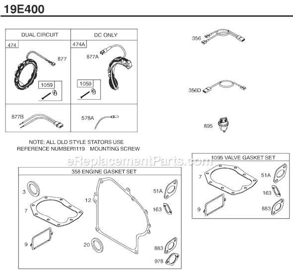 Page B Diagram and Parts List for 19E400SERIES 0069-1168 Briggs and Stratton Engine